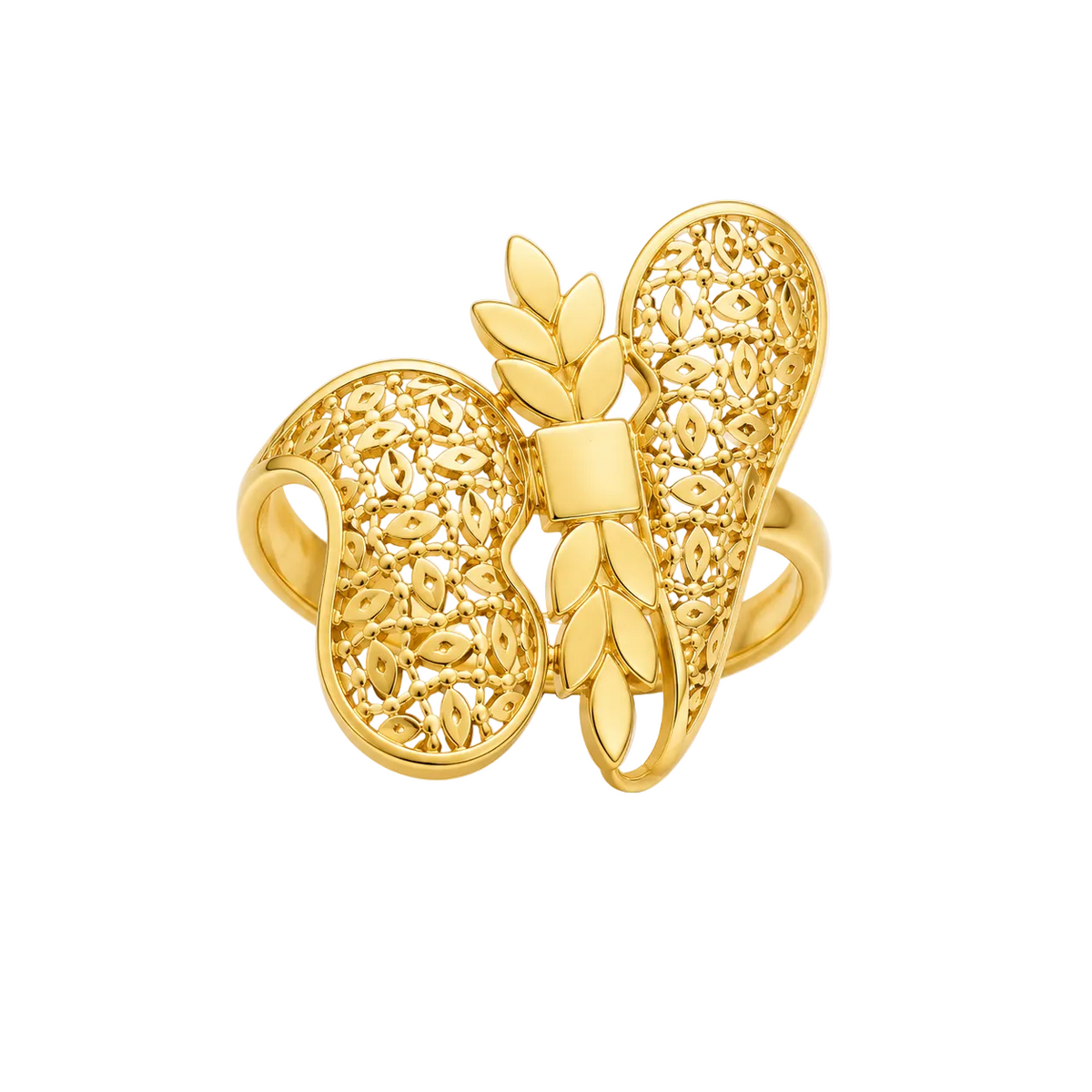 9k Gold Golden Heart Filigree  Ring