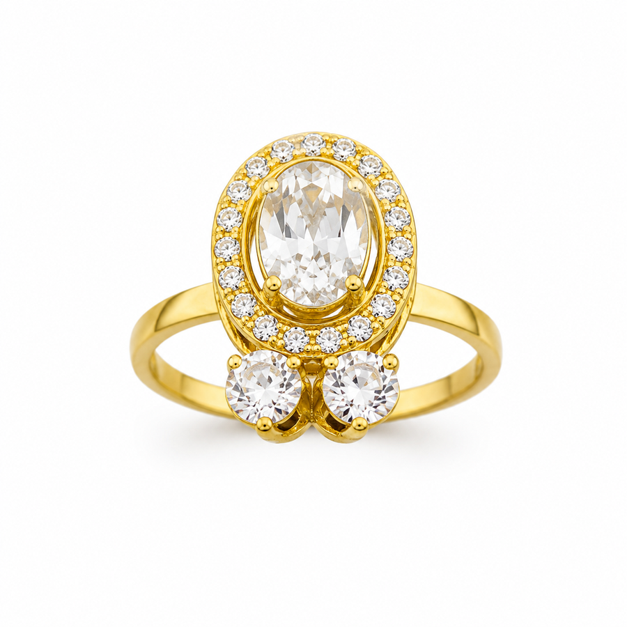 92.5 Silver Gold Crystal Halo Ring