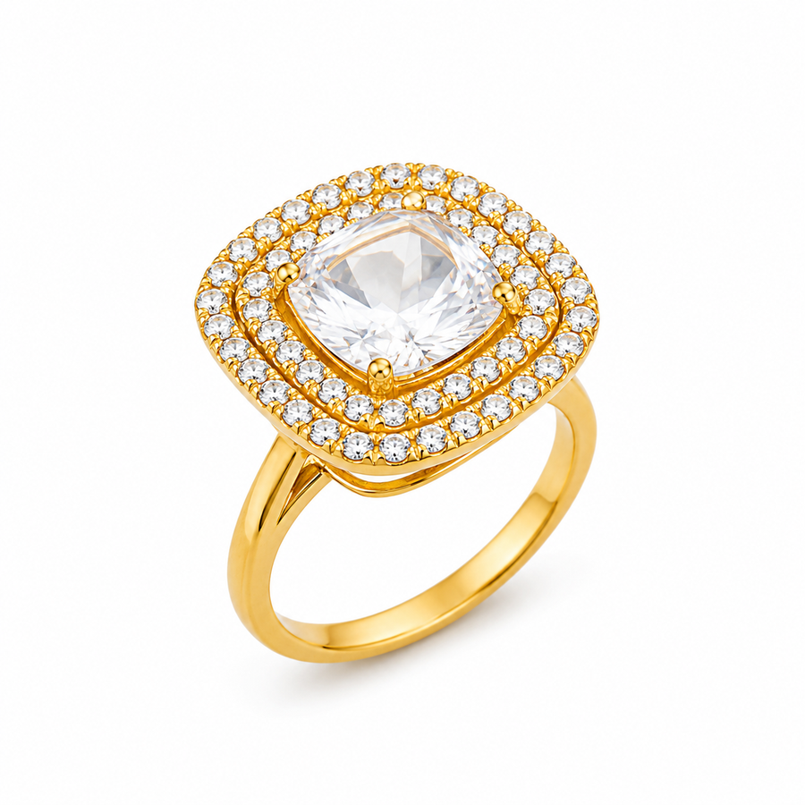 92.5 Silver Gold Plated Halo Crystal Statement Ring
