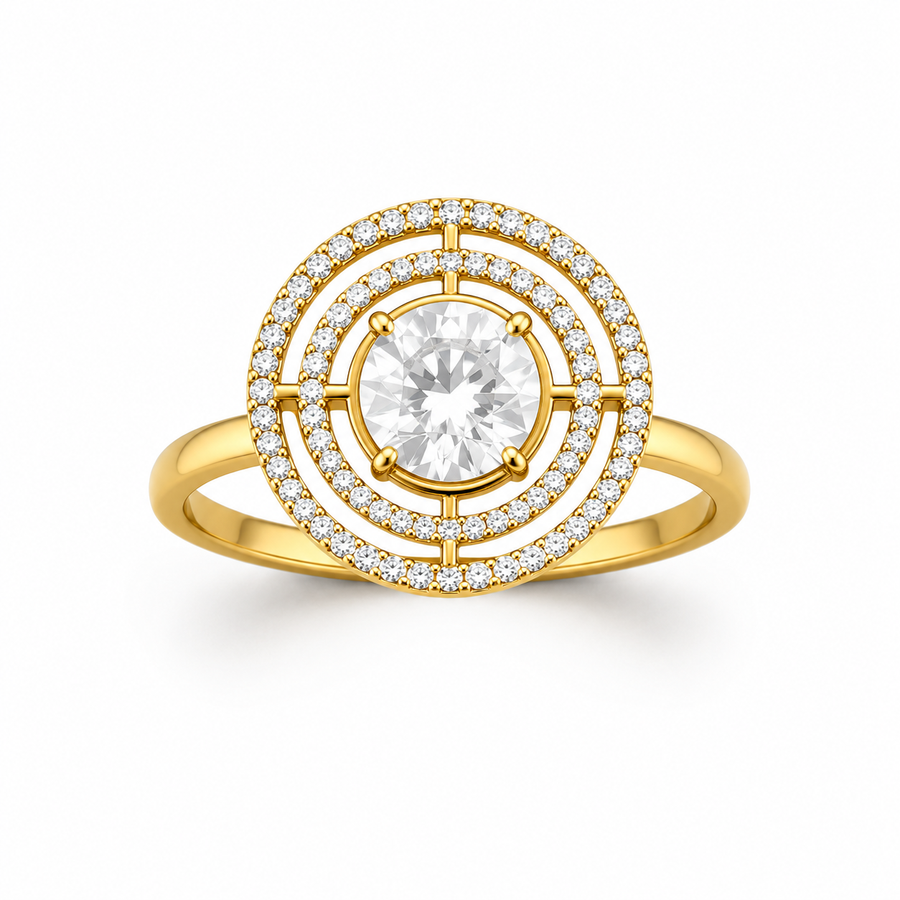 92.5 Silver Gold Orbit Crystal Statement Ring