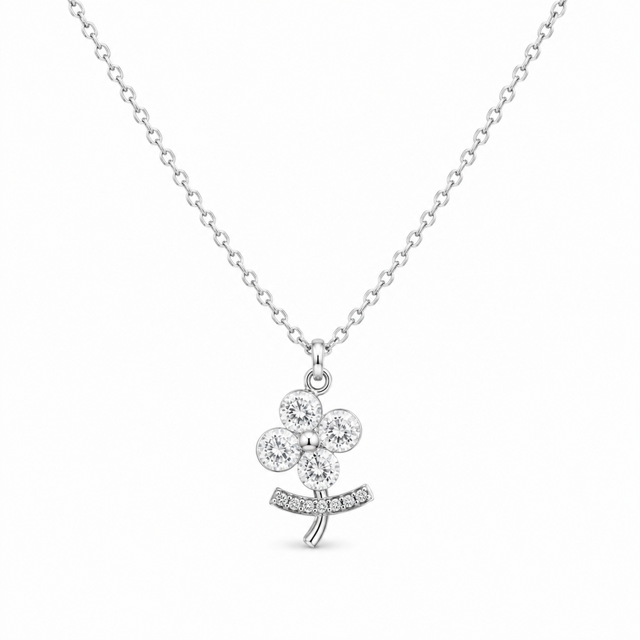 92.5 Silver Crystal Flower Pendant Necklace