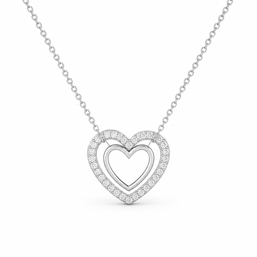 92.5 Silver Double Heart Pendant Necklace