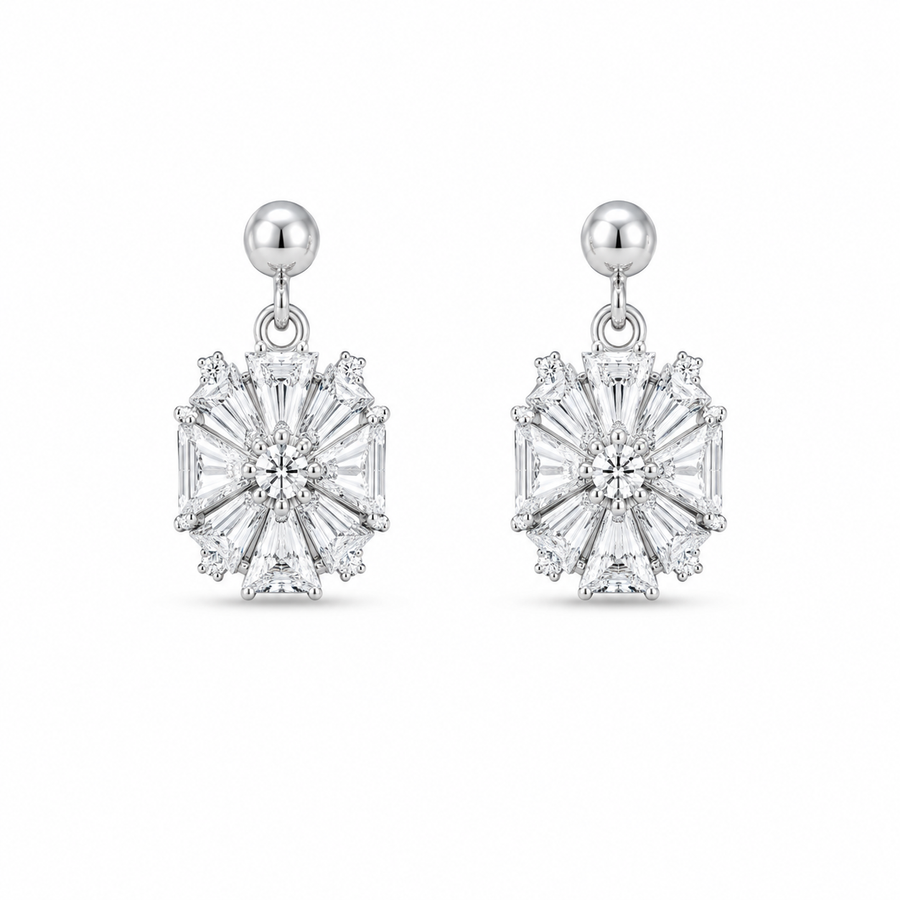 92.5 Silver Crystal Snowflake Drop Earrings