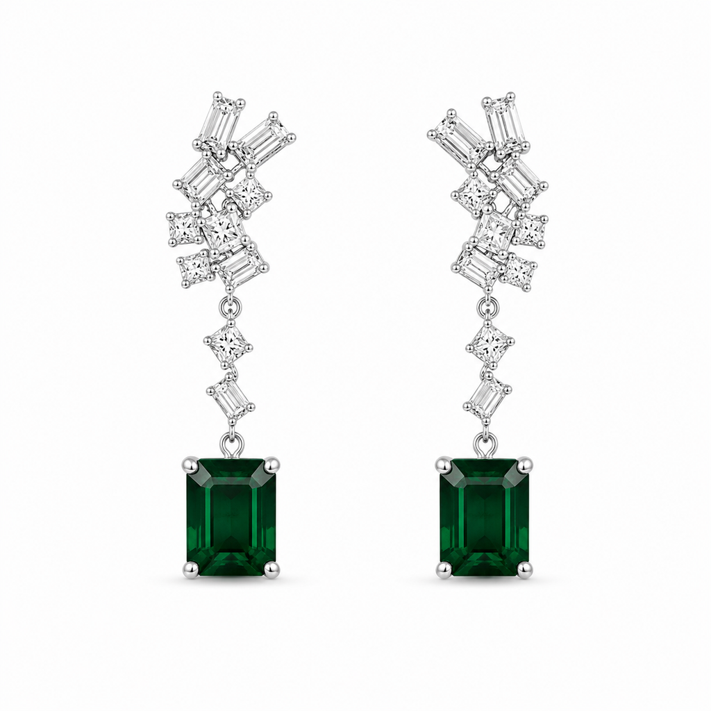 92.5Silver Emerald Crystal Drop Earrings