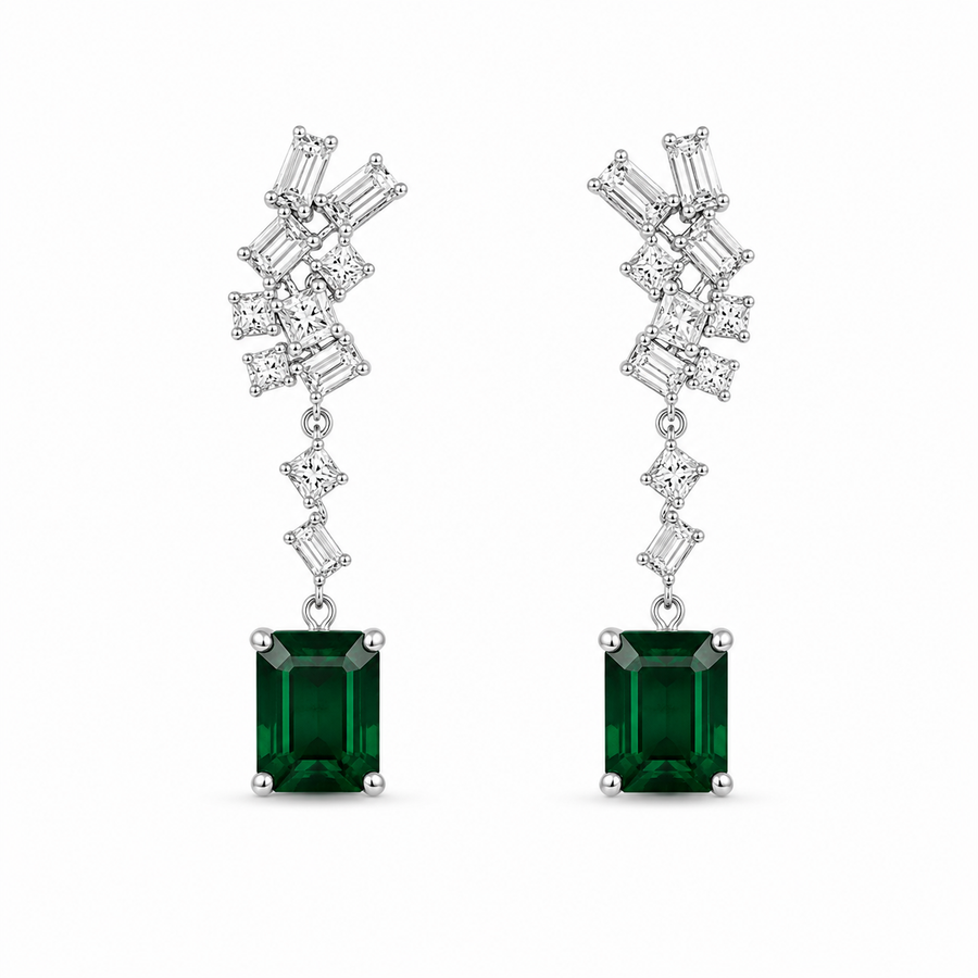 92.5 Silver Emerald Crystal Drop Earrings