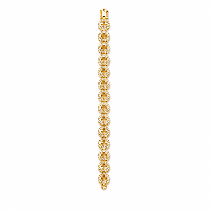 92.5 Silver Gold Medallion Crystal Bracelet