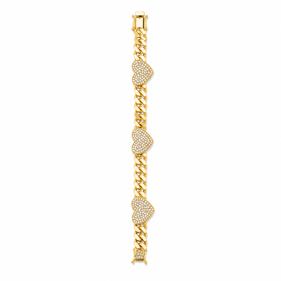 92.5 Silver Golden Heart Charm Link Bracelet