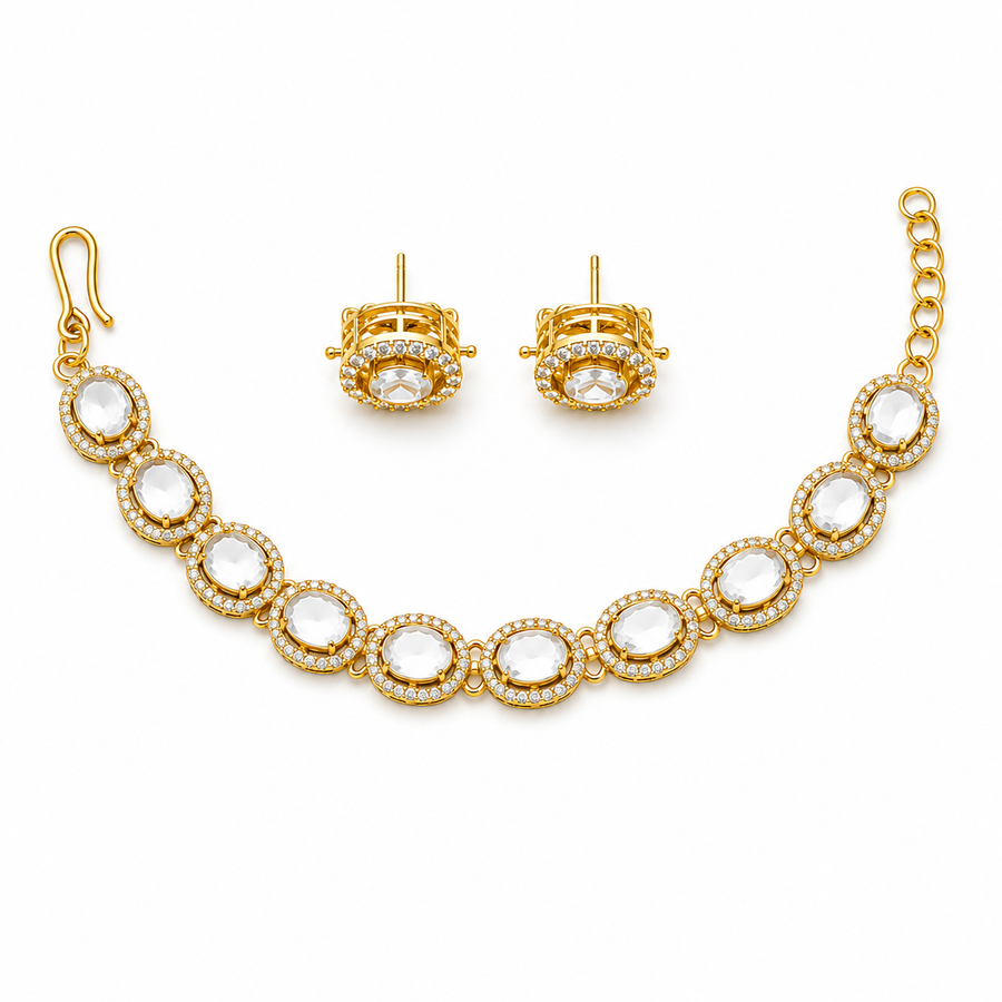 92.5 Silver Gold Polki Crystal Luxe Bracelet Set