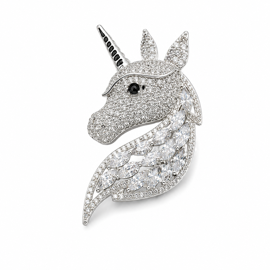 92.5 Silver Crystal Unicorn Brooch Pin