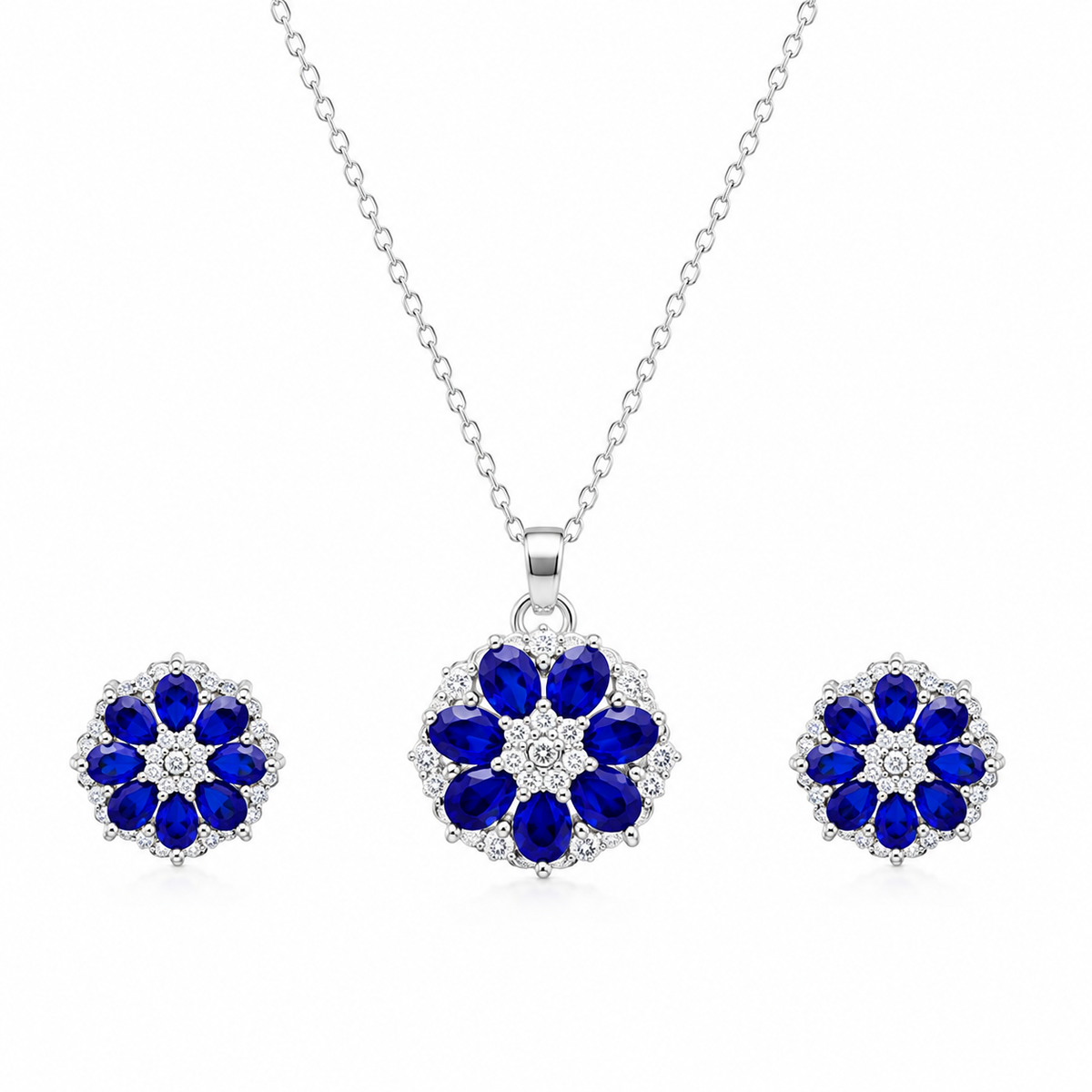 92.5 Silver Sapphire Bloom Luxe Jewellery Set