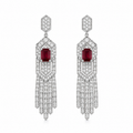 92.5 Silver Ruby Geometric Tassel Drop Earrings for Women