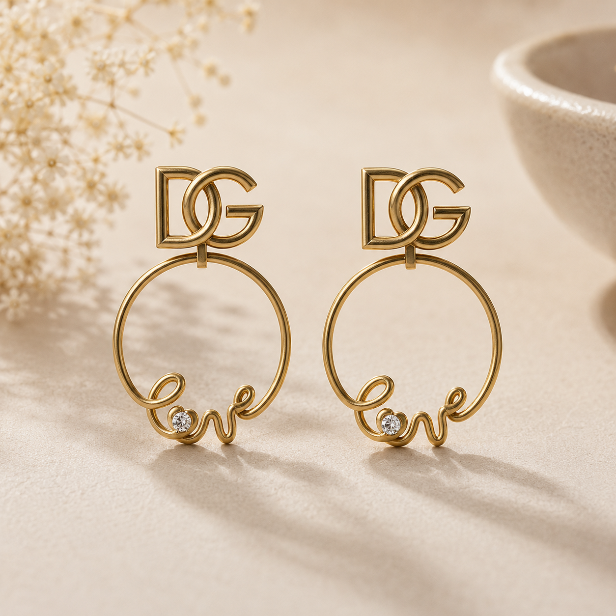 Luxury Gold-Tone Love Hoop Earrings with Crystal Accent for Women