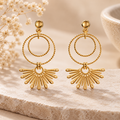 Elegant Gold-Tone Double Hoop Sunburst Drop Earrings for Women