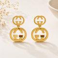 Luxury Gold-Tone Double Logo Drop Earrings for Women