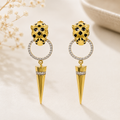 Luxury Gold-Tone Panther Head Spike Drop Earrings with Crystal Hoop for Women
