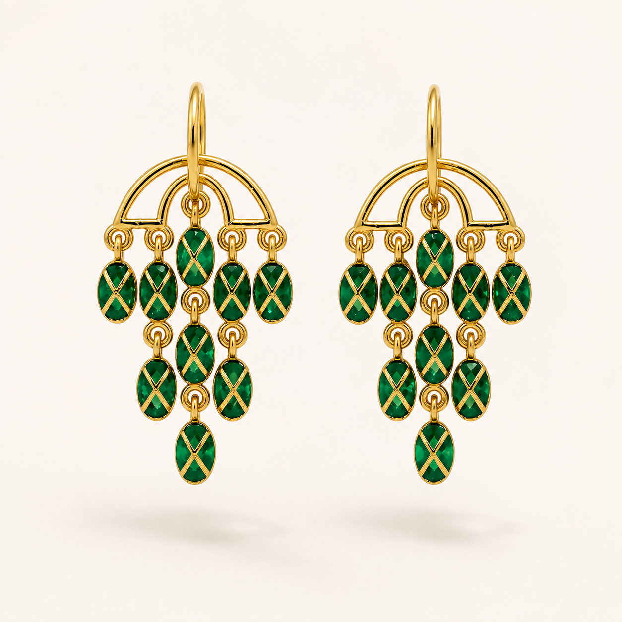 Luxury Gold-Tone Green Enamel Chandelier Drop Earrings for Women