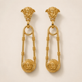 Luxury Gold-Tone Medusa Safety Pin Drop Earrings for Women