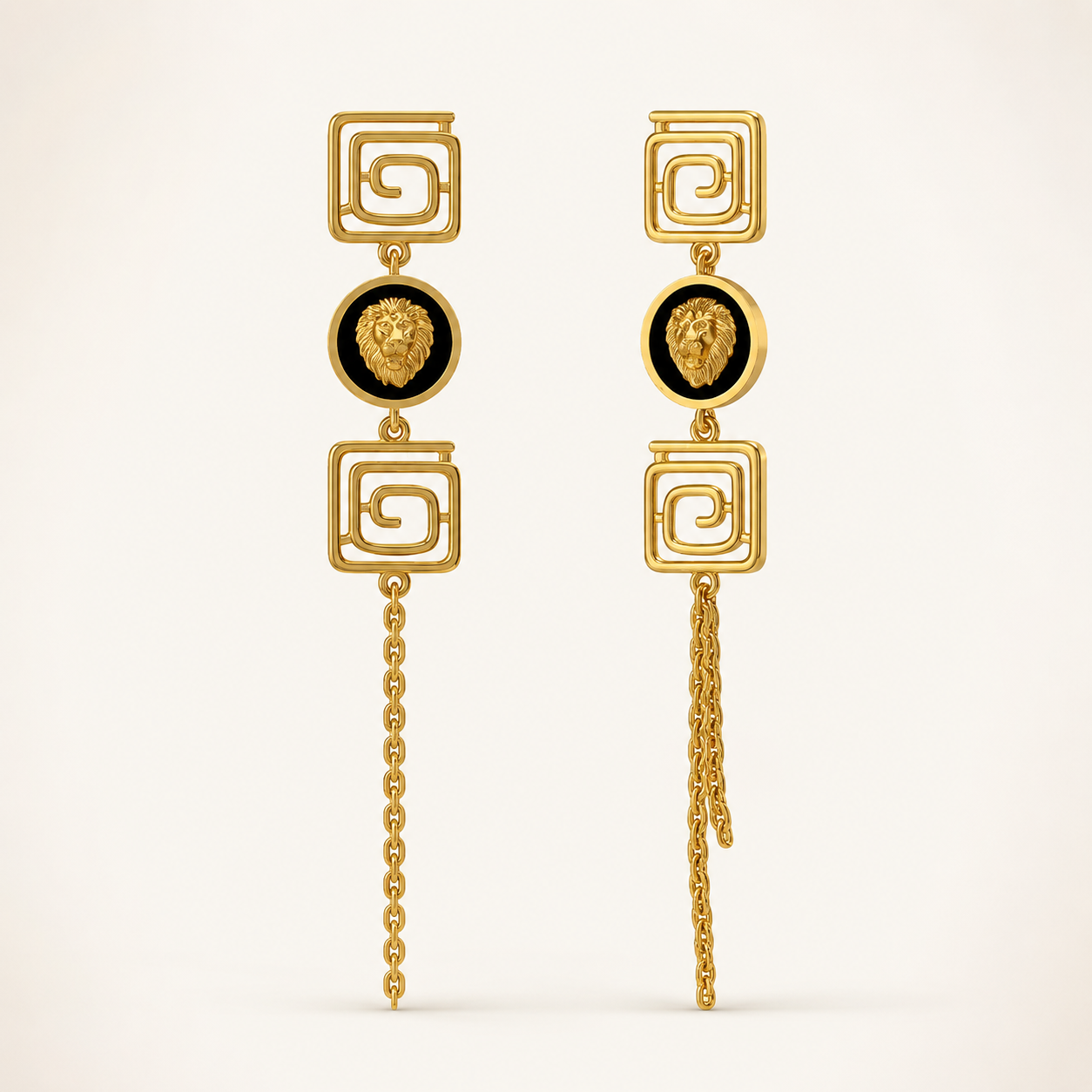 Luxury Lion Medallion Geometric Tassel Drop Earrings for Women