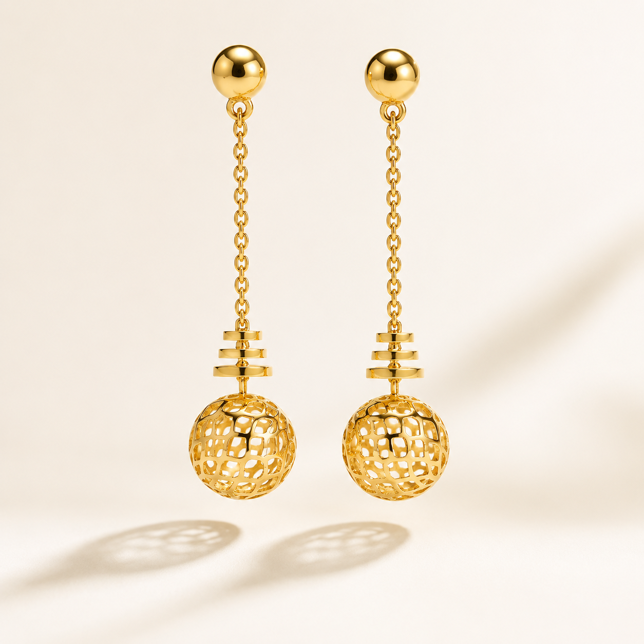 Elegant Gold Hollow Sphere Chain Drop Earrings for Women