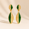 Elegant Green Enamel Gold Drop Earrings for Women
