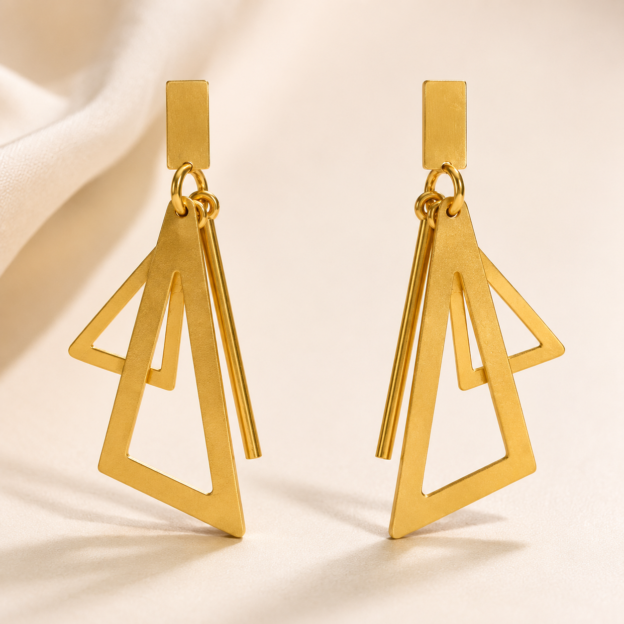 Minimalist Geometric Gold Triangle Drop Earrings for Women