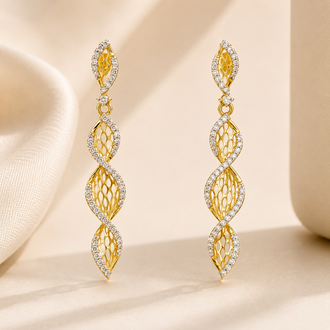 Luxury Twisted Gold & Crystal Leaf Drop Earrings for Women