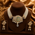 Rajwada Pearl Polki Choker Set with Matching Earrings