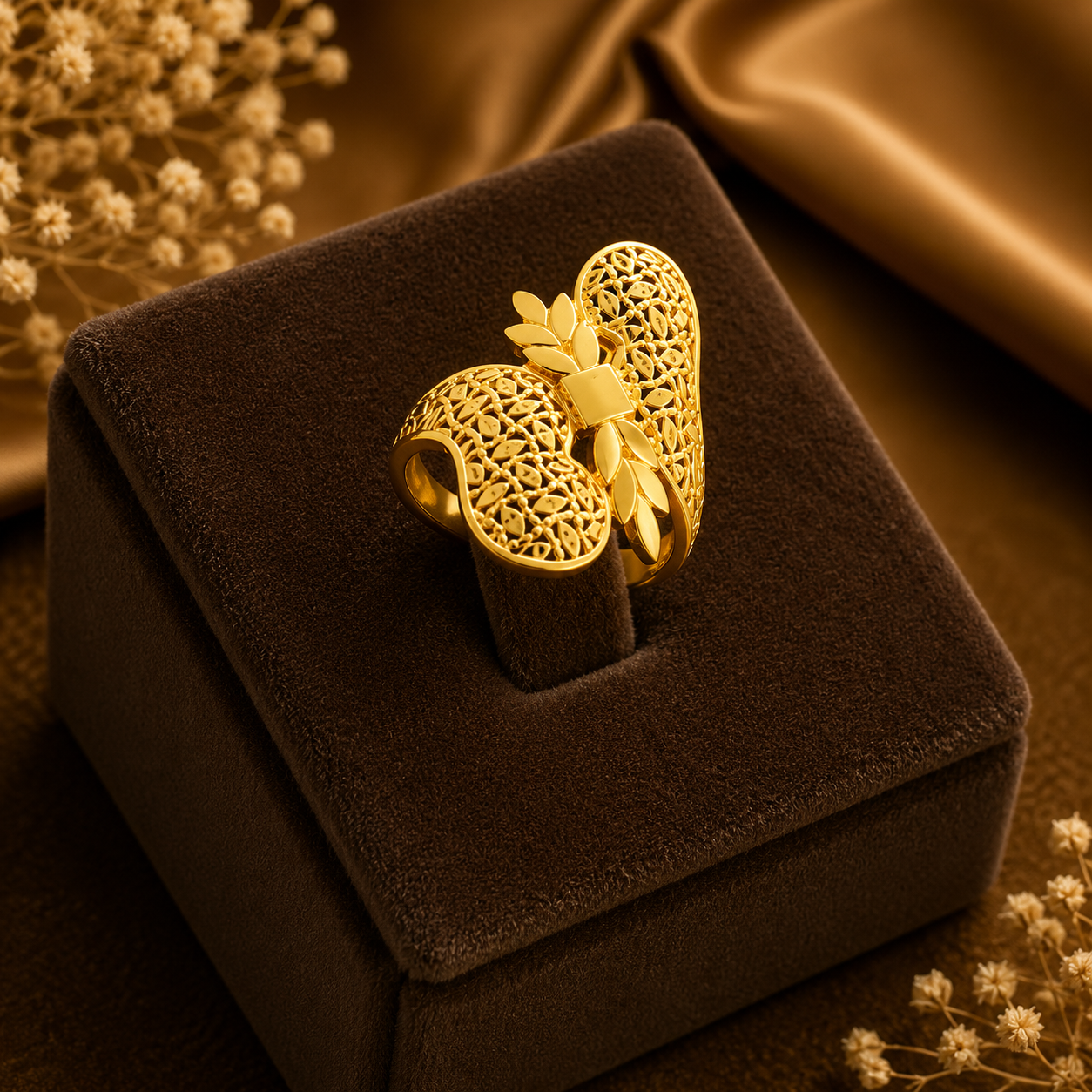 Golden Heart Filigree Ring