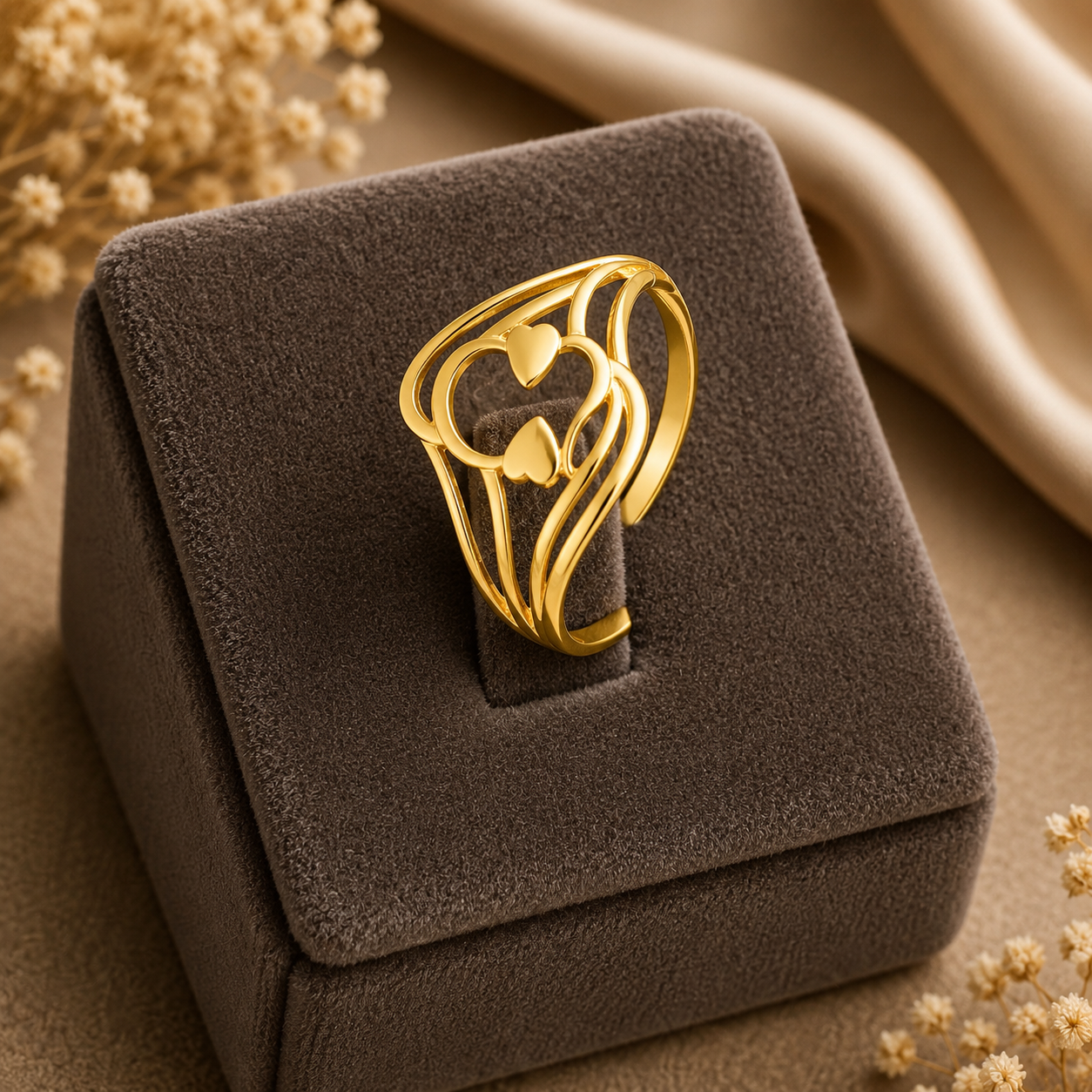 Twin Hearts Gold Ring