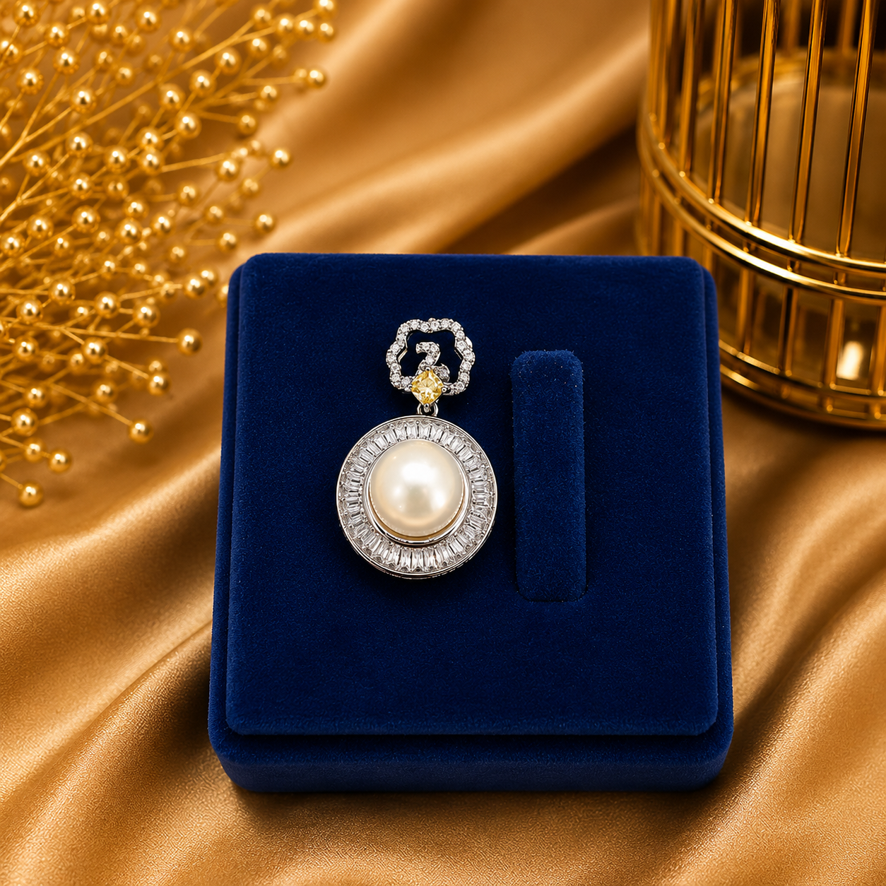 92.5 sliver  Pearl Halo Pendant