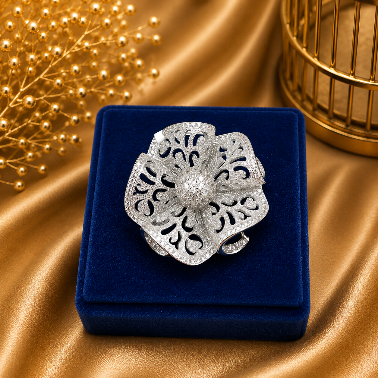 92.5 sliver Bloom Filigree Statement Brooch