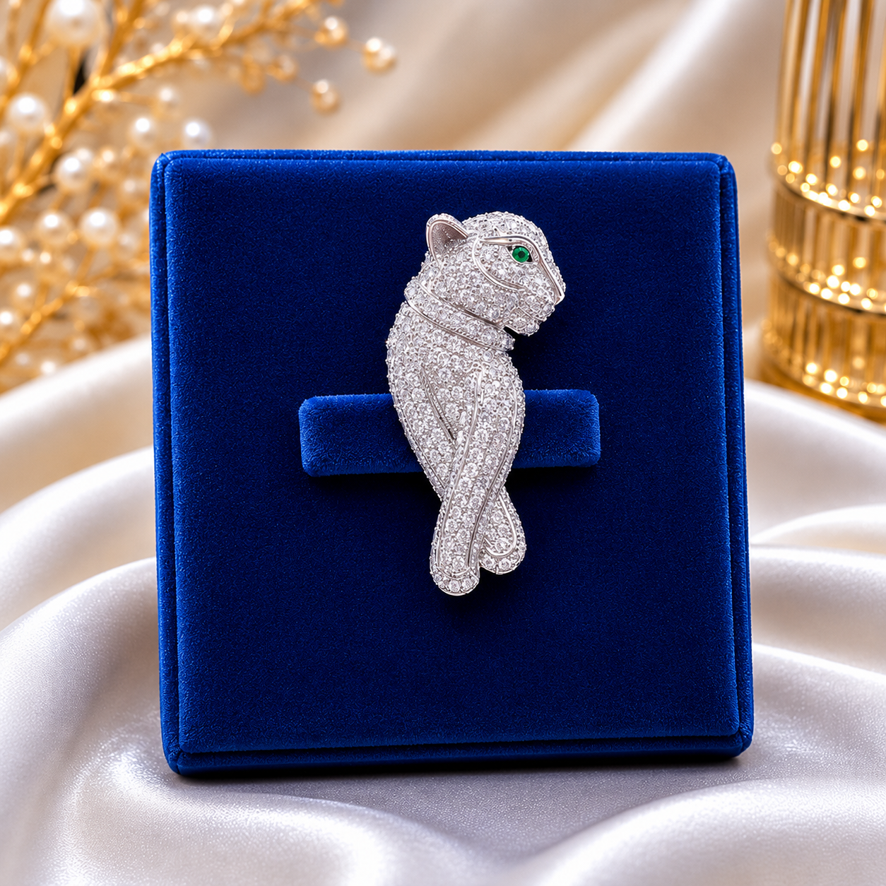 92.5 sliver Panther Crystal Brooch