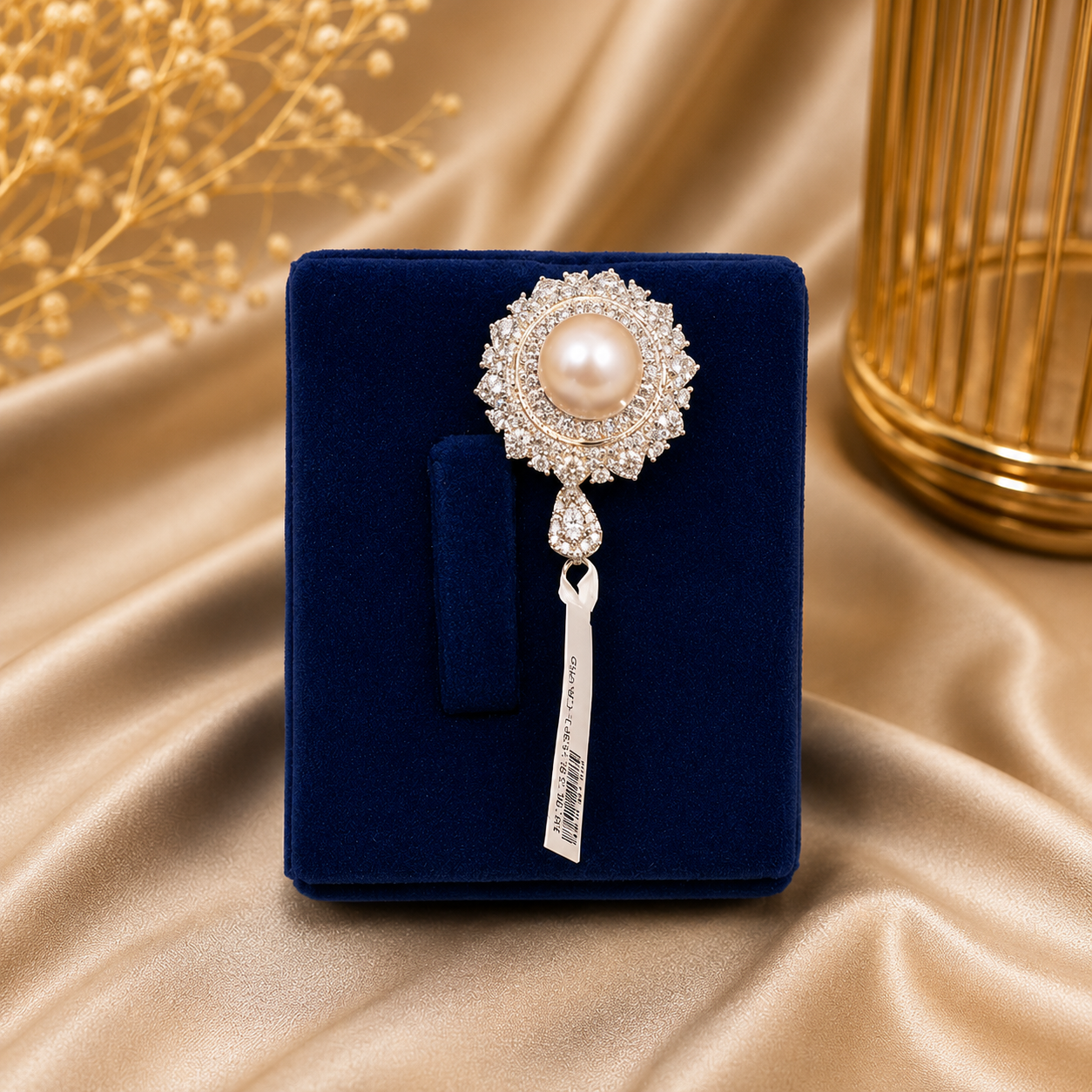 92.5 Silver Pearl Halo Statement Brooch