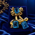 92.5 sliver gold Blue Crystal Statement Brooch