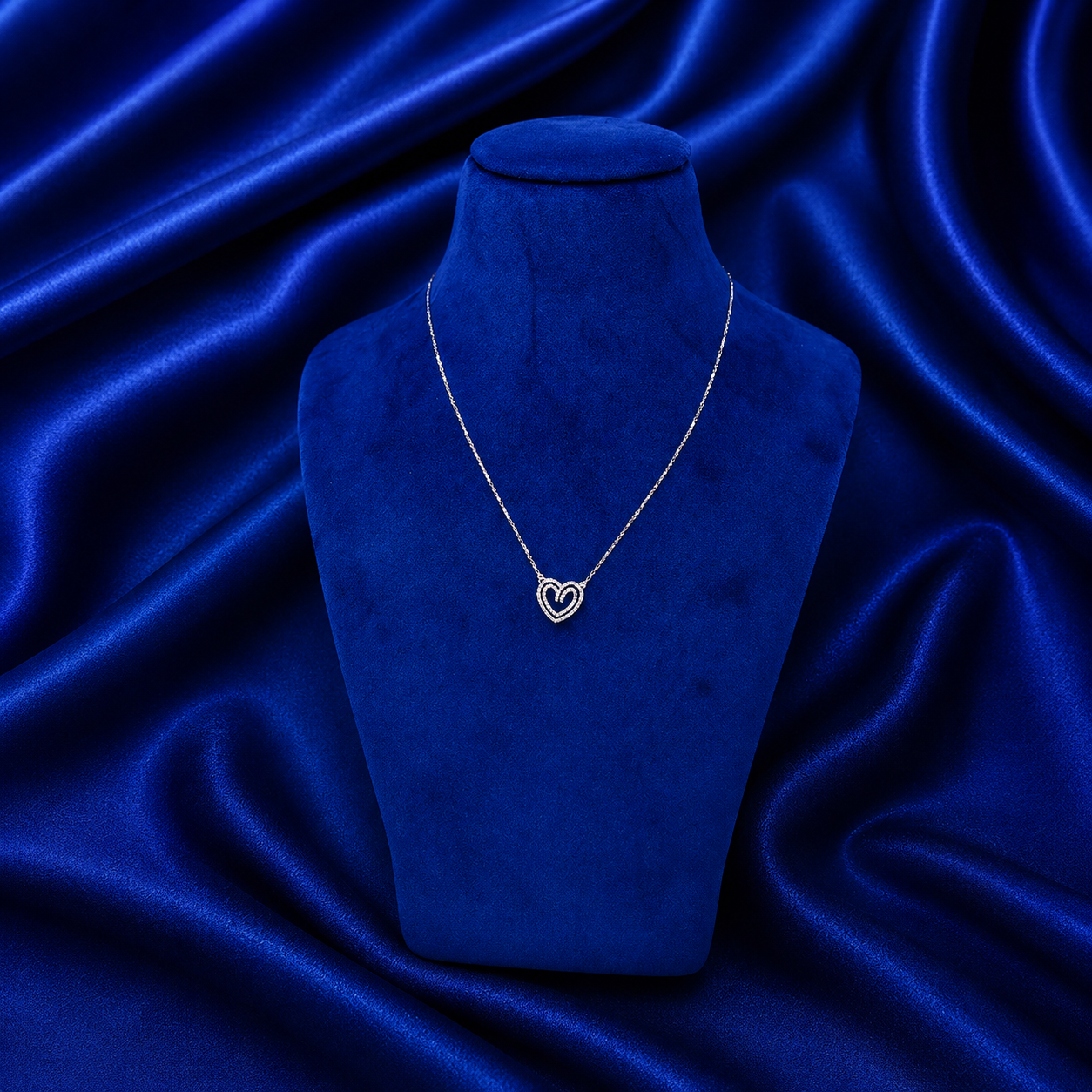 92.5 Silver Double Heart Pendant Necklace