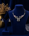 Silver Floral Crystal Necklace & Earrings Set