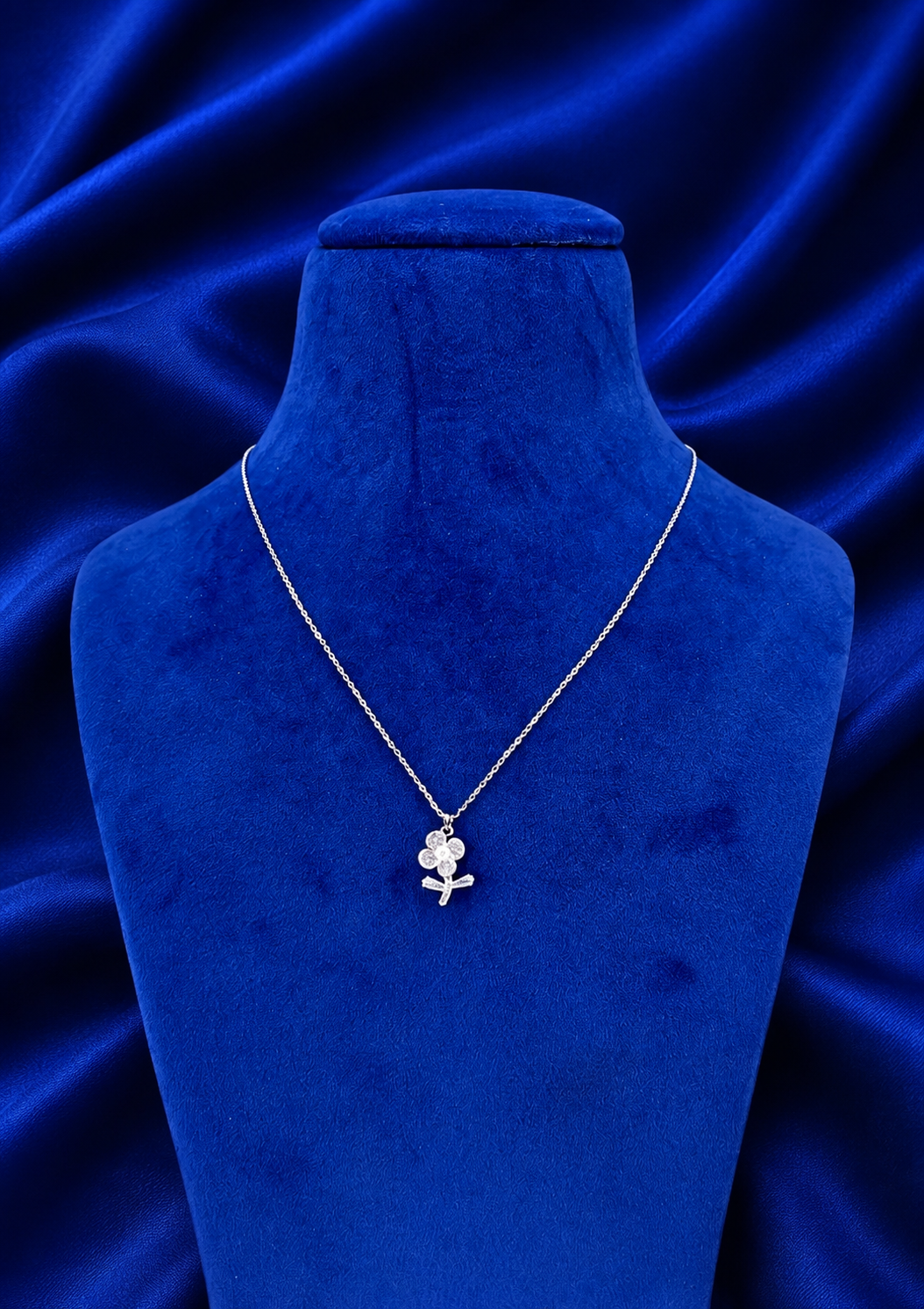 Silver Crystal Flower Pendant Necklace