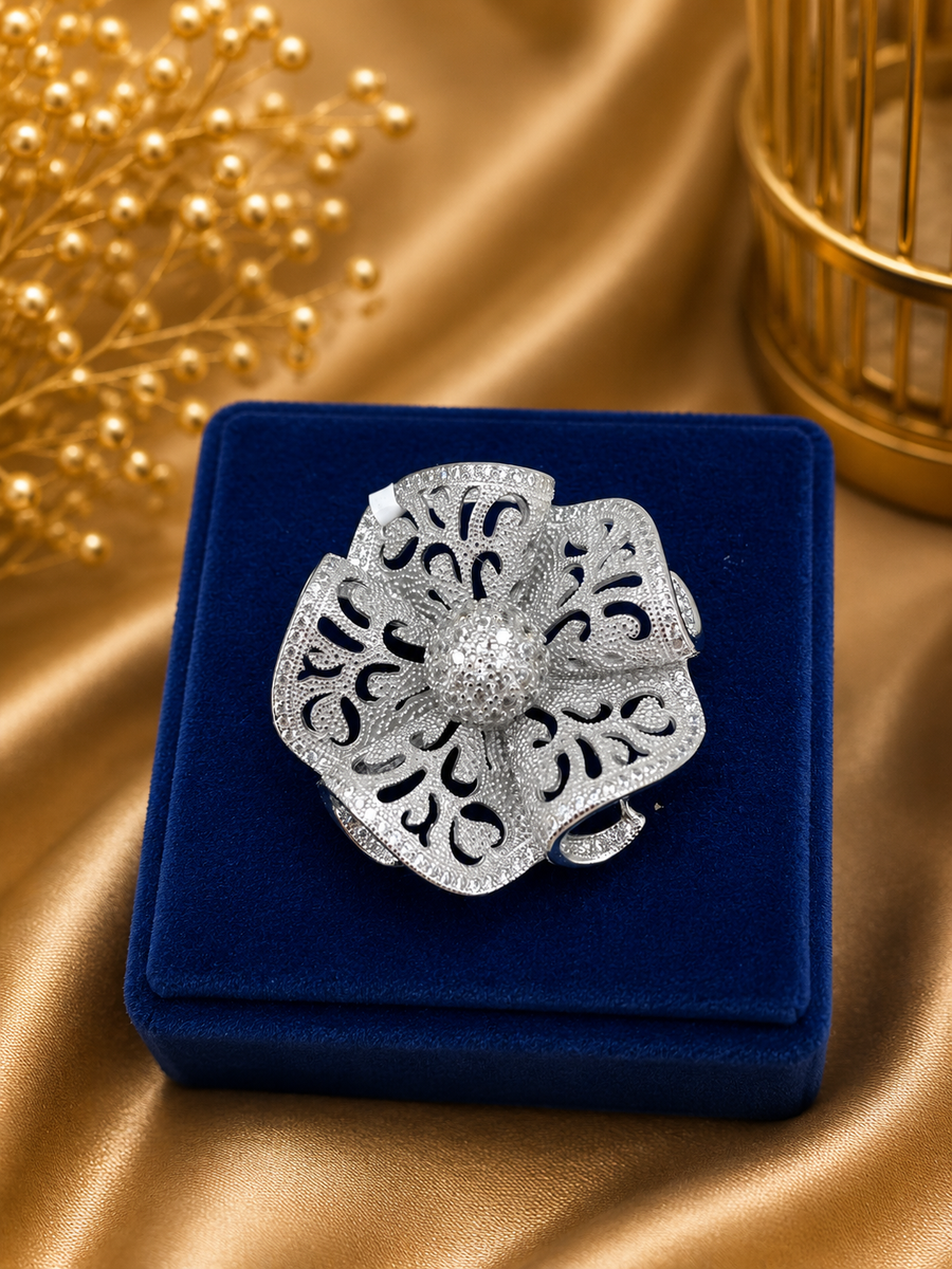 Silver Bloom Filigree Statement Brooch