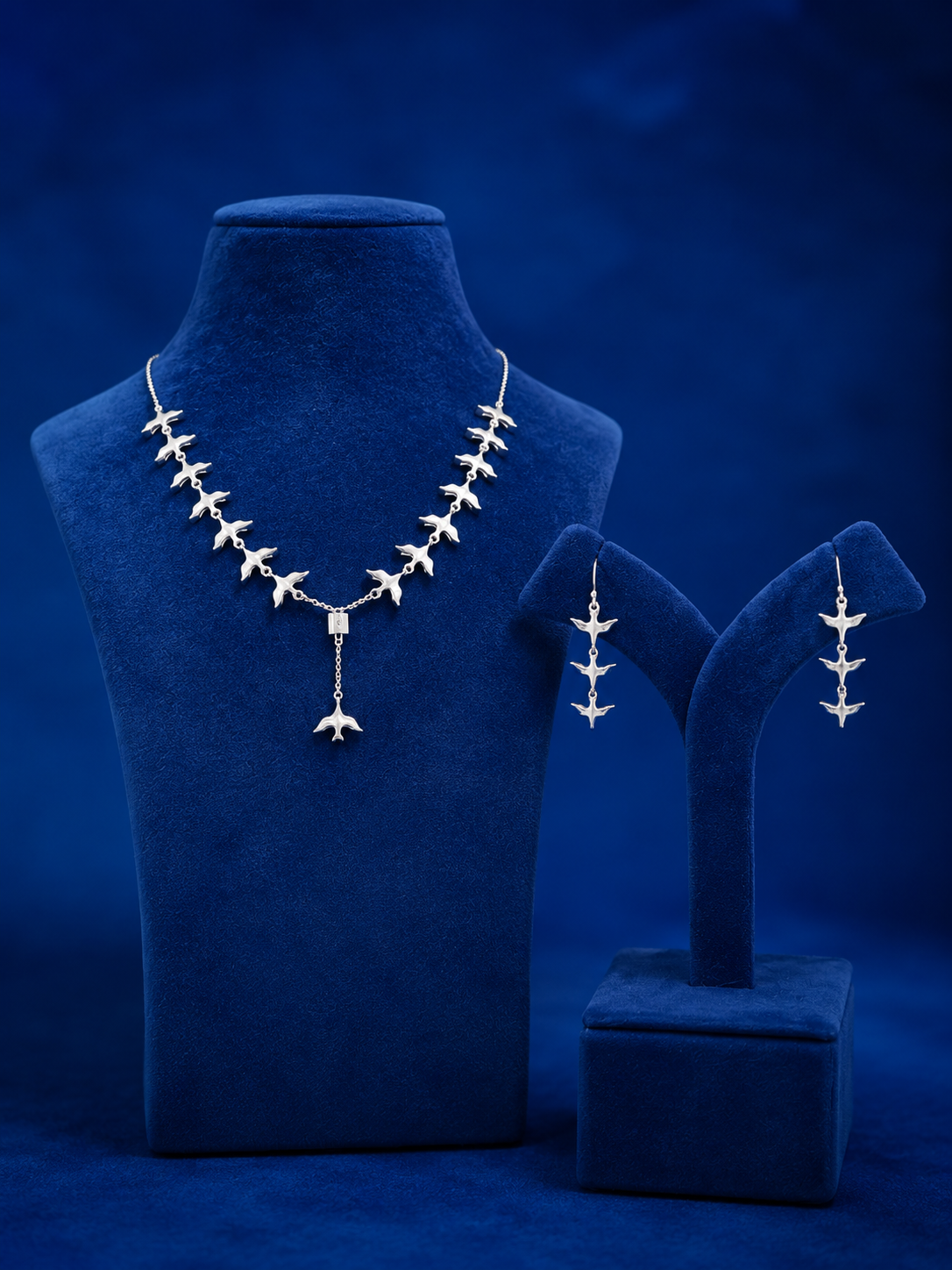 Celeste Flight Silver Necklace & Earrings Set