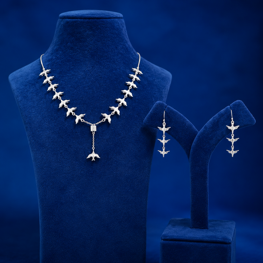 92.5 Celeste Flight Silver Necklace & Earrings Set