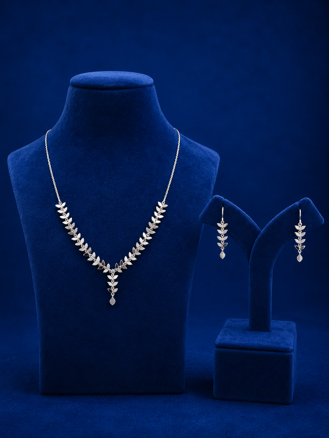 Silver Leaf Cascade Necklace & Earrings Set