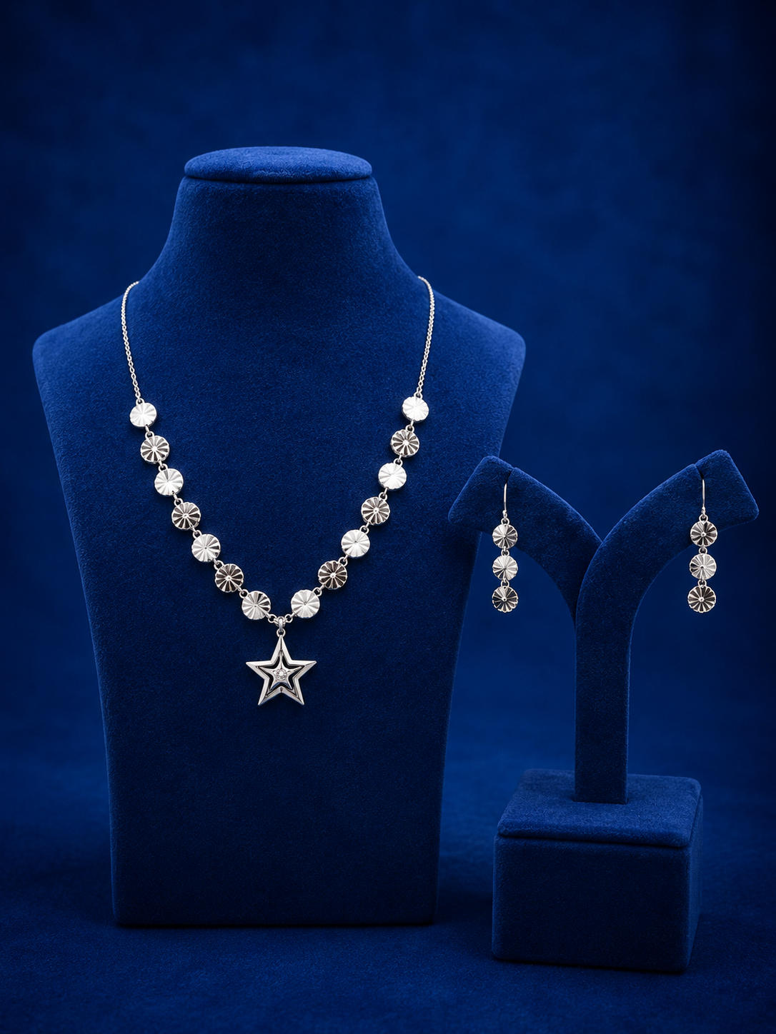 Celestial Spark Silver Necklace & Earrings Set
