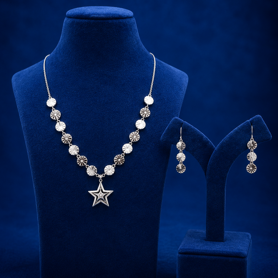 92.5 Celestial Spark Silver Necklace & Earrings Set