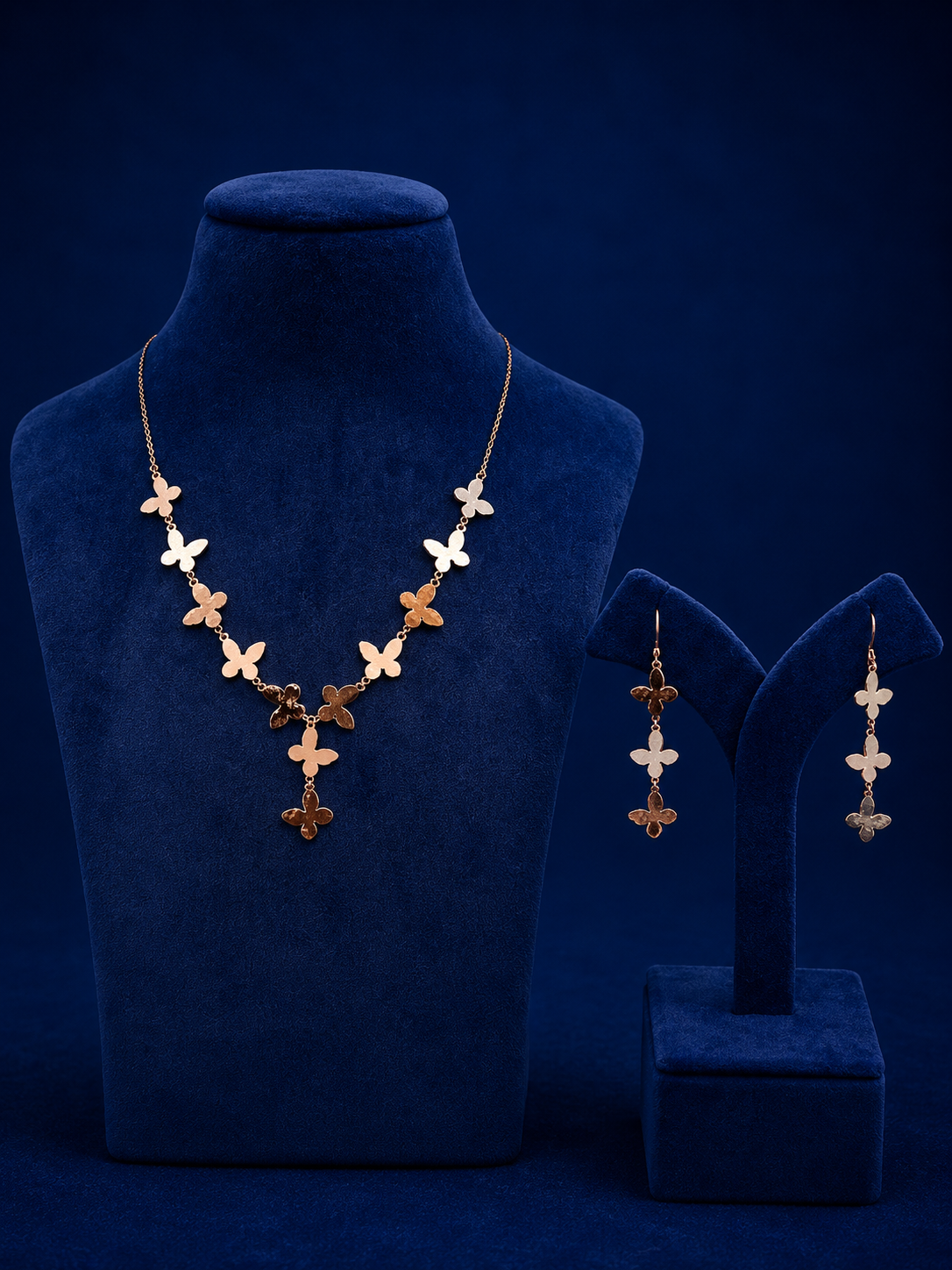 Butterfly Bloom Rose Silver Necklace & Earrings Set