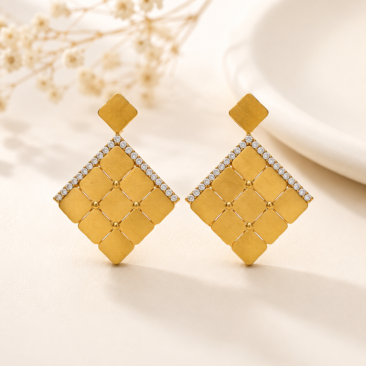Auric Diamond Grid Gold Earrings