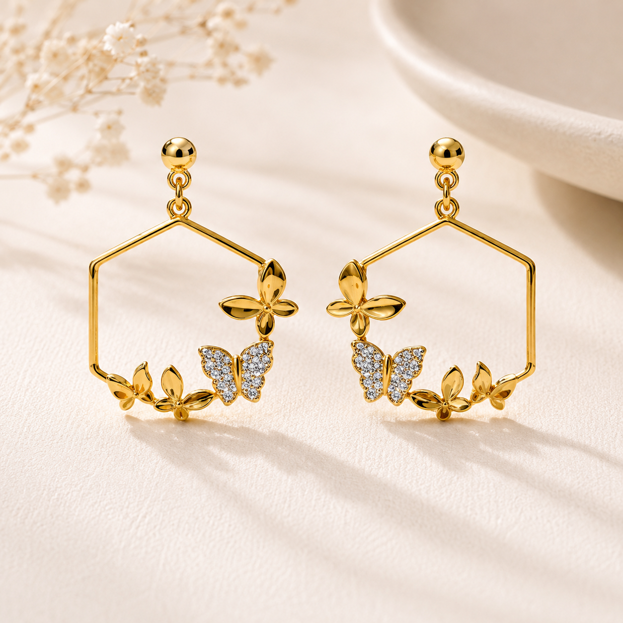 Golden Flutter Hexa Hoop Earrings