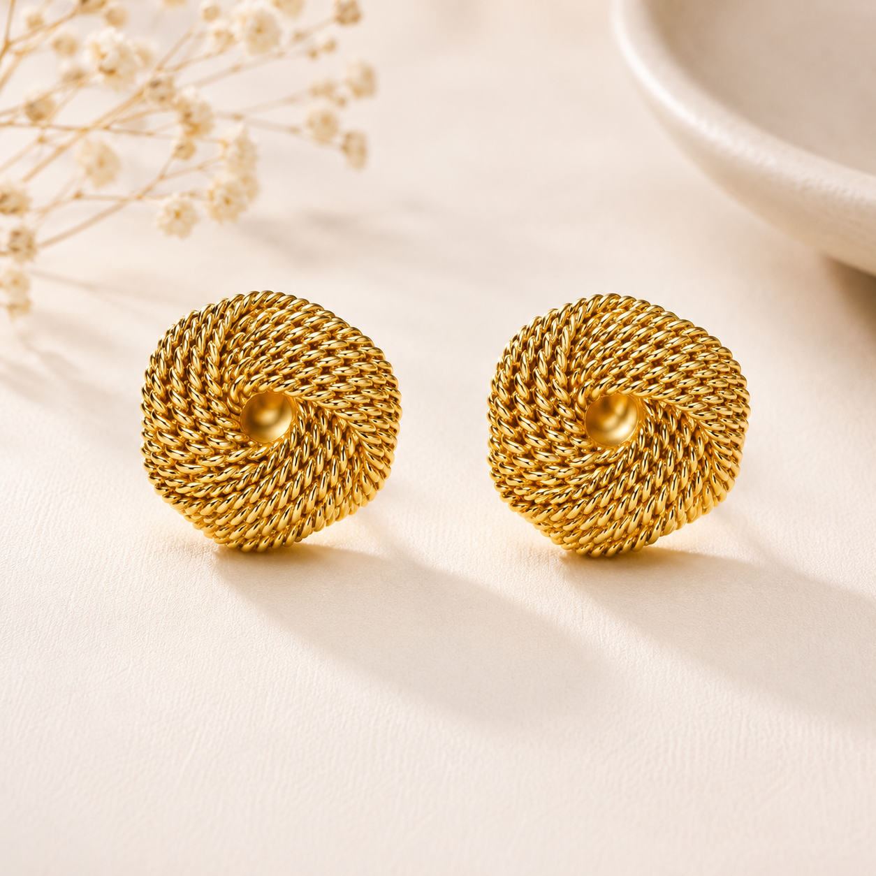 Royal Spiral Texture Gold Stud Earrings