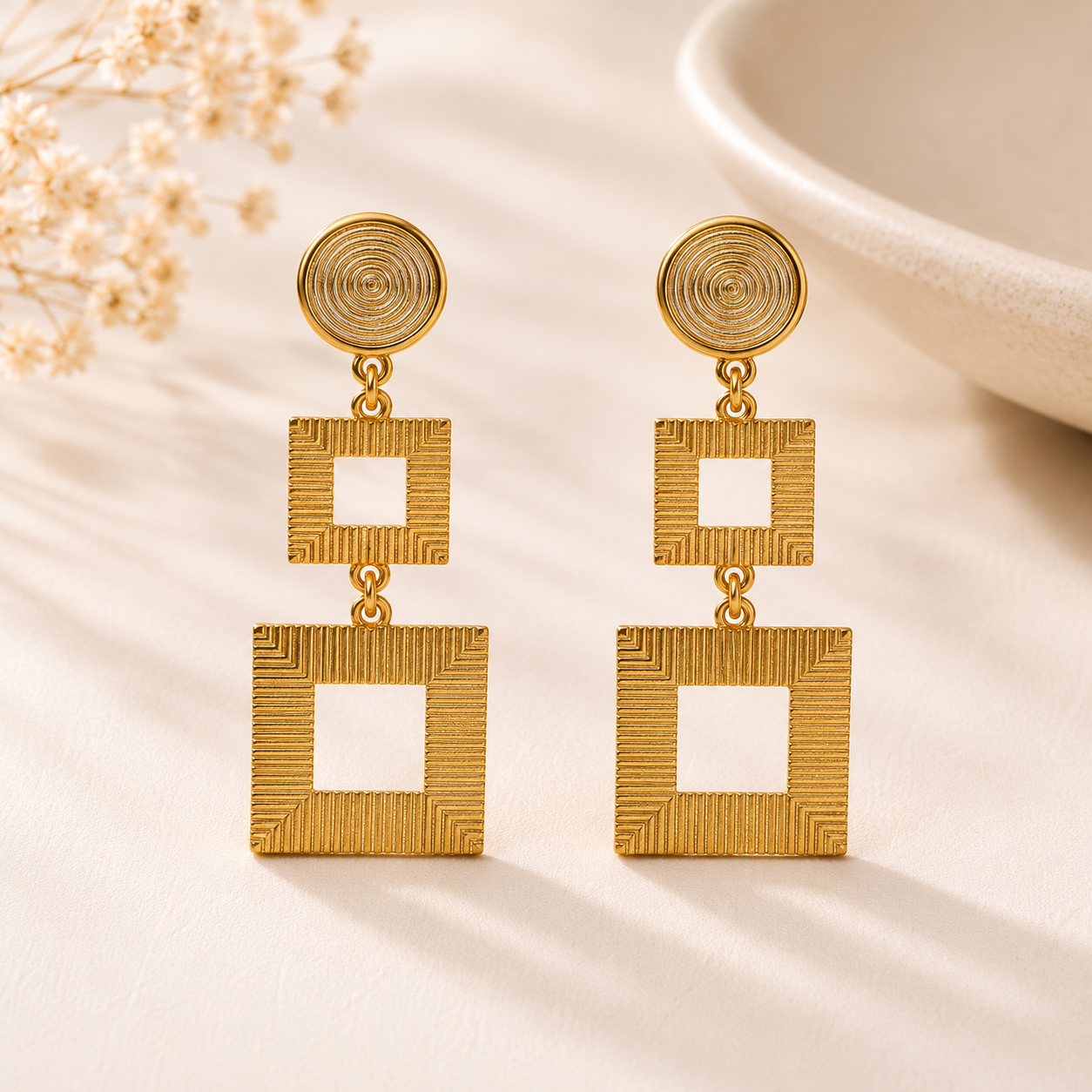 Imperial Geo Square Gold Drop Earrings