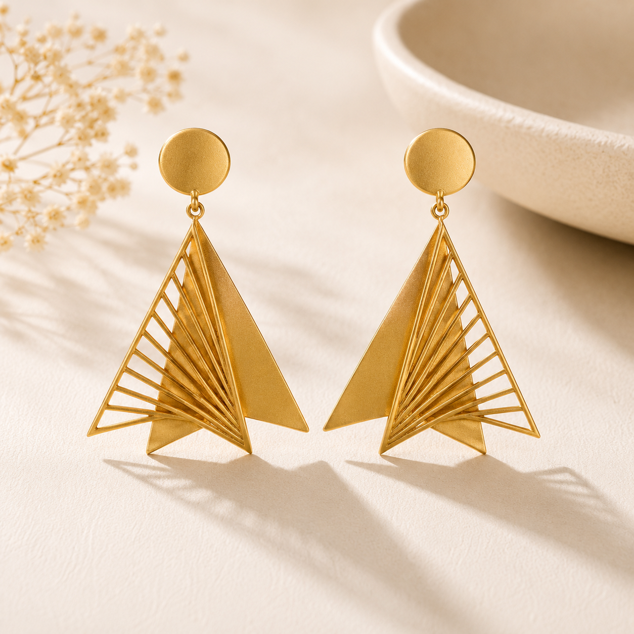 Aurora Fan Geometry Gold Earrings