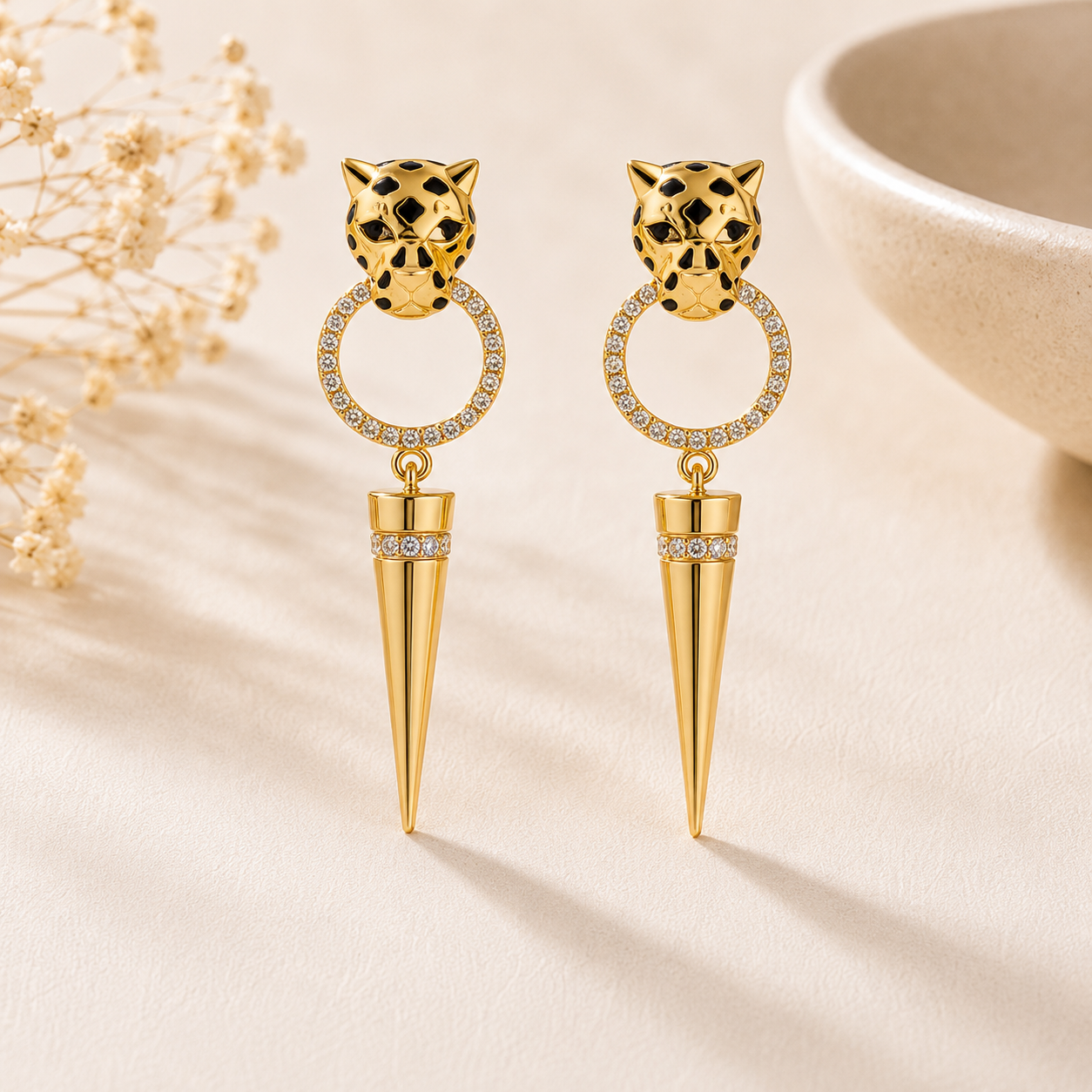 Wild Luxe Panther Spike Gold Earrings